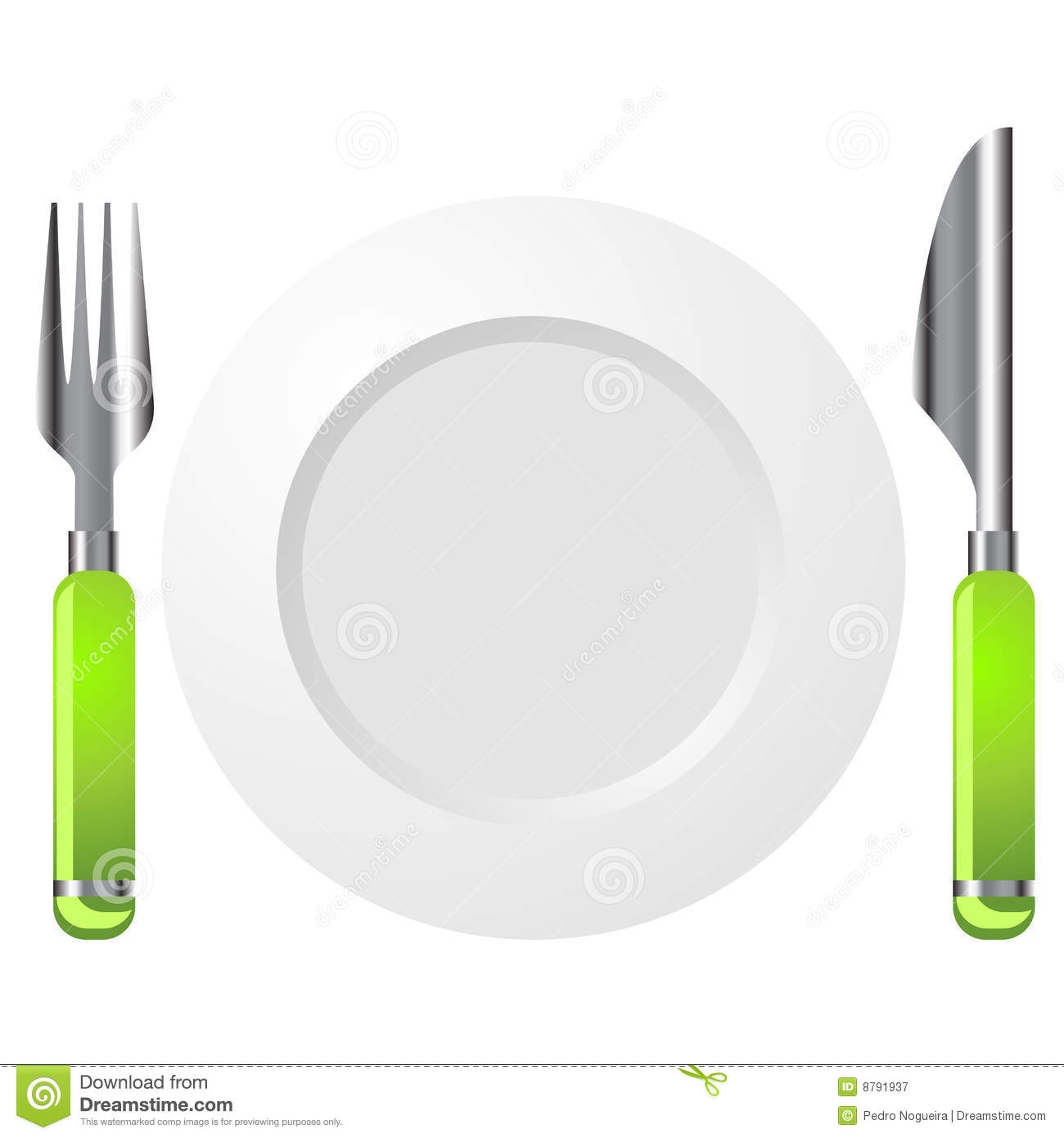 Knife Fork And Plate Isolated Over White Background Mr No Pr No 3 727