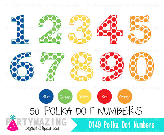 Polka Dot Number Clipart Set Primary Colors Numbers From 1 To 0 In 5    