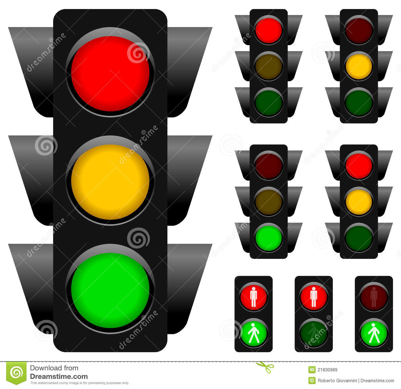 Traffic Light Collection For Vehicles And Pedestrians Isolated On