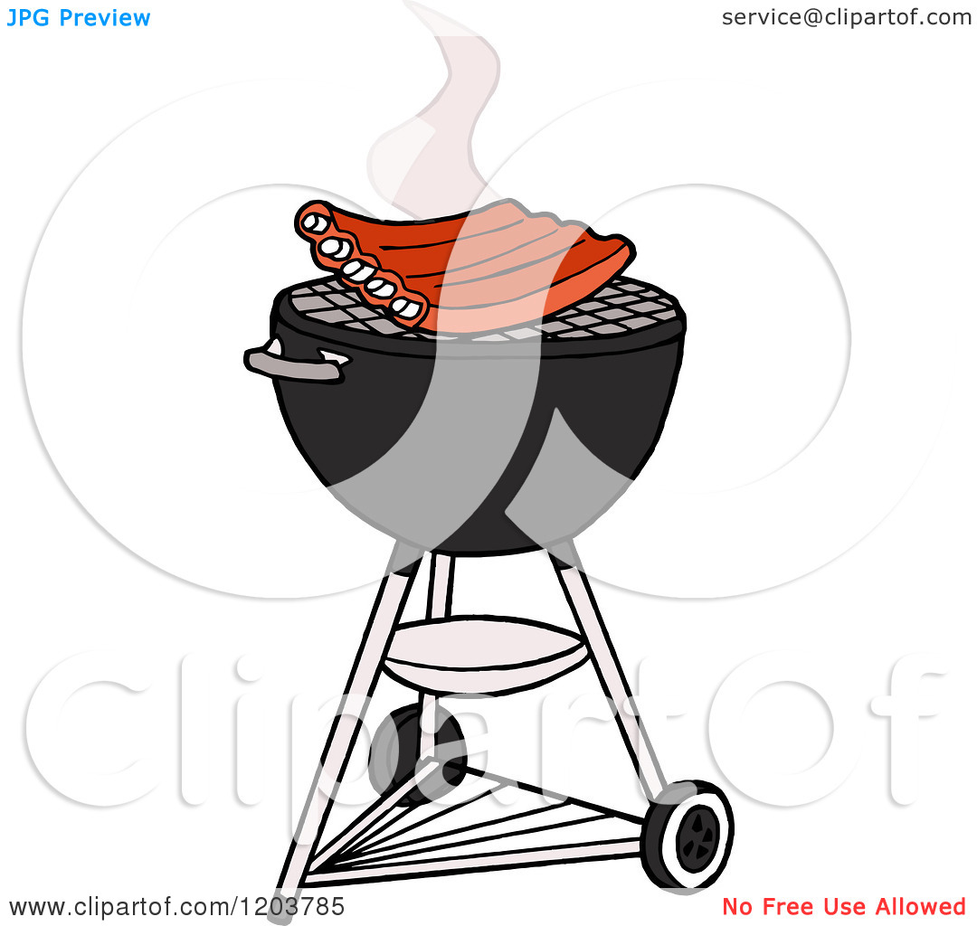 Cartoon Of Bbq Ribs Cooking On A Weber Charcoal Grill   Royalty Free    