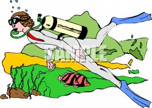 Female Scuba Diver And Fish   Royalty Free Clipart Picture