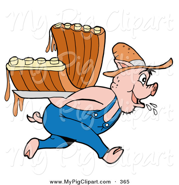 Swine Clipart Of A Farmer Pig Carrying Bbq Ribs On His Back By