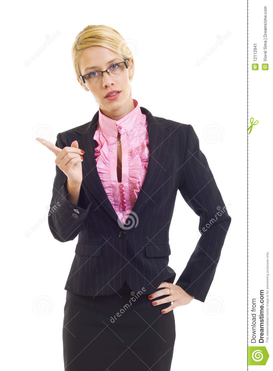 Angry Businesswoman Pointing At You Over White Background 