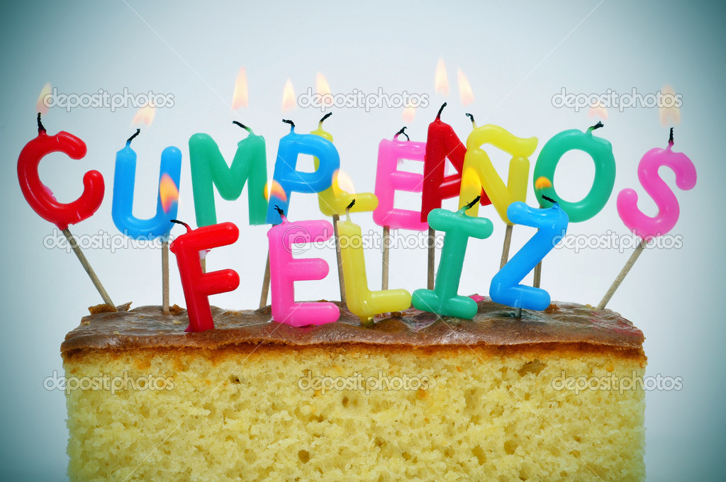Cumpleanos Feliz Happy Birthday Written In Spanish   Stock Photo