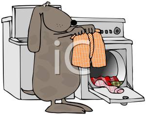 Gray Dog Doing Laundry   Royalty Free Clipart Picture