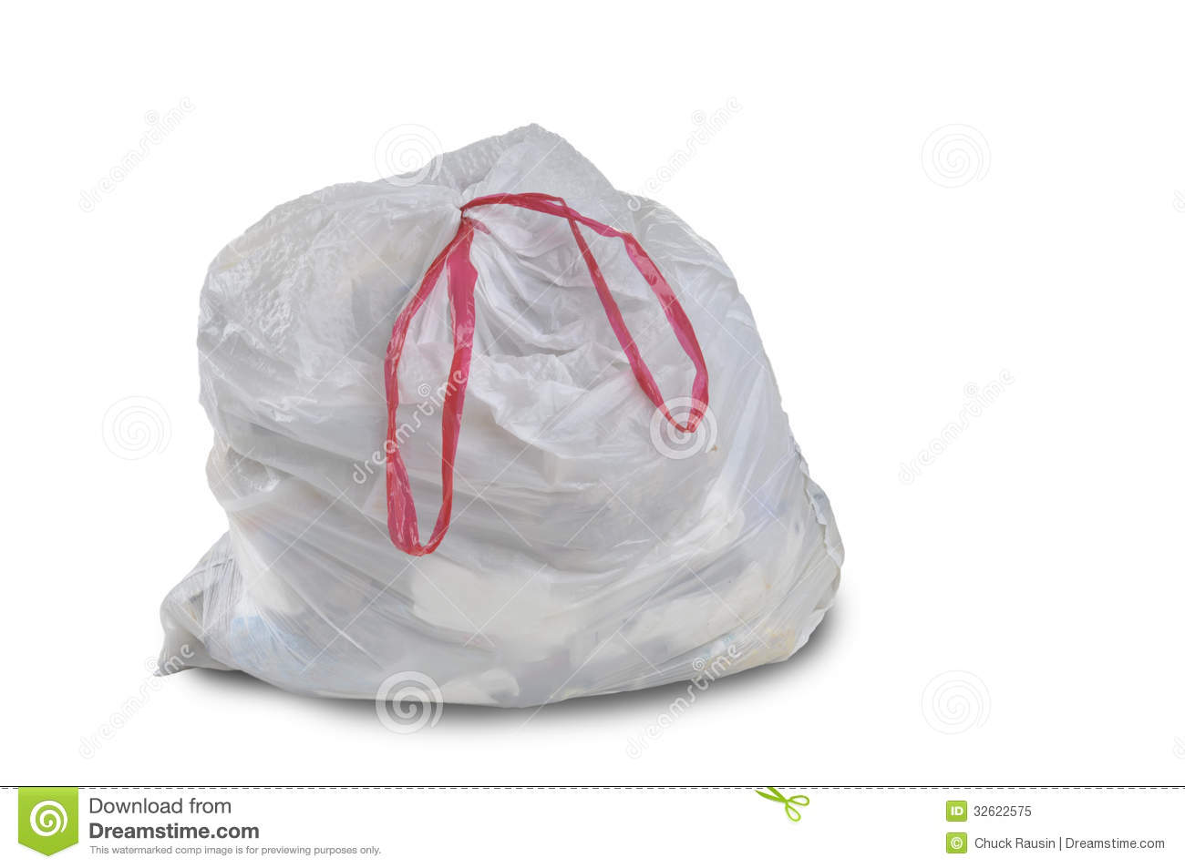 Close Up Of A White Garbage Trash Bag On A White Background