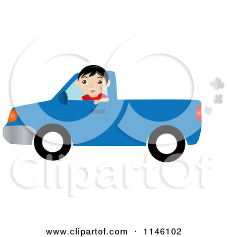 Clipart Of A Boy Driving A Blue Pickup Truck Royalty Free Cgi Clipart