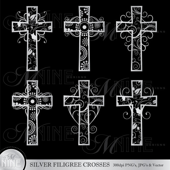 Silver Filigree Crosses Clipart Cross Clip Art Vector Art File