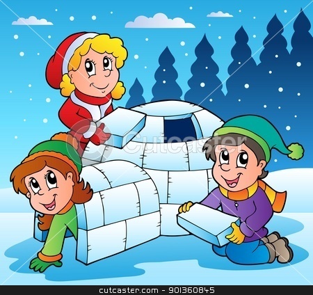 Clipart Winter Scene With Kids 1 Vector Illustration By Vector Clipart