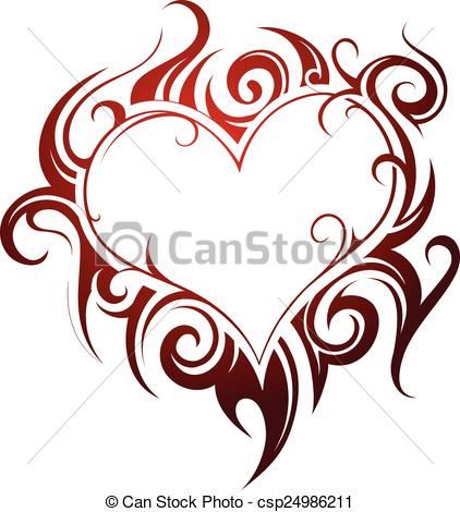 Vector Clip Art Of Heart Shape Tattoo With Fire Swirls Csp24986211