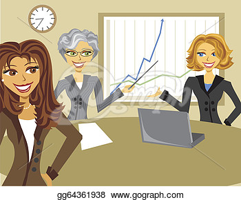     Of Cartoon Business Women Meeting With Charts  Clipart Gg64361938