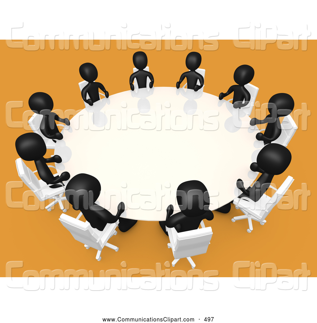 Round White Conference Table In A Room With Yellow Or Orange Carpet