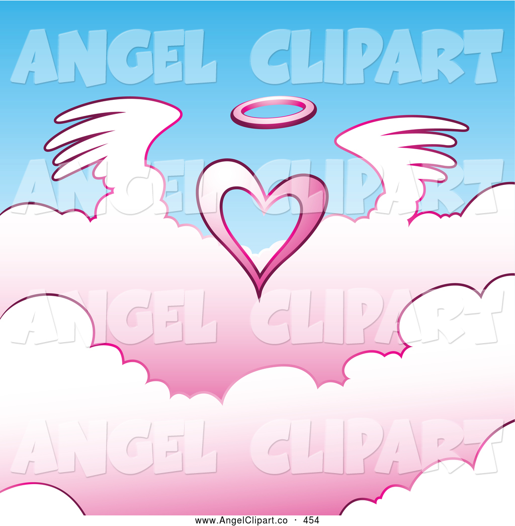 Angels Clipart Clip Art Of A Heavenly Angel Heart Above Pink Clouds