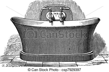 Old Engraved Illustration Of Copper Bathtub Which Is Established For