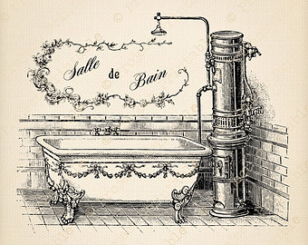 Vintage Bath Shower Salle De Bain F Abric Image Transfer   French
