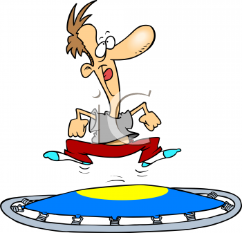 2322 1712 Cartoon Of A Man Exercising On A Trampoline Clipart Image