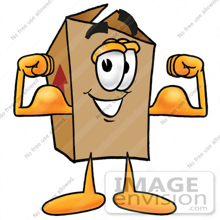 Clip Art Graphic Of A Cardboard Shipping Box Cartoon Character Flexing