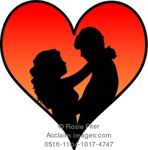 Clipart Illustration Of A Silhouetted Couple Hugging Inside A Heart