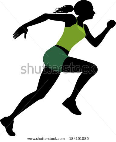 Profile Black Silhouette Of A Young Woman In A Bright Green Athletic