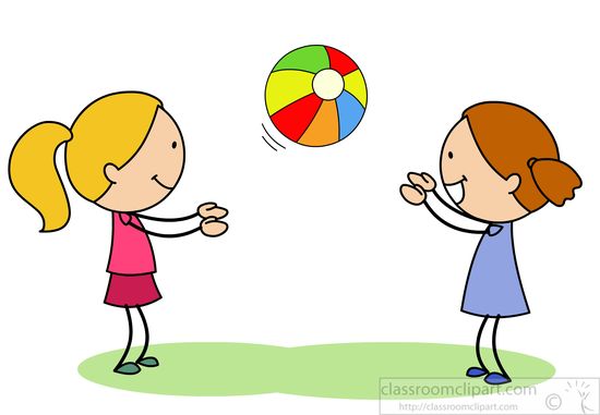 Two Girls Playing Catch With Bright Ball   Classroom Clipart
