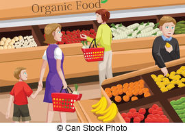 People Shopping For Organic Food   A Vector Illustration Of