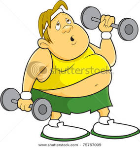 An Overweight Man Lifting Weights   Clipart