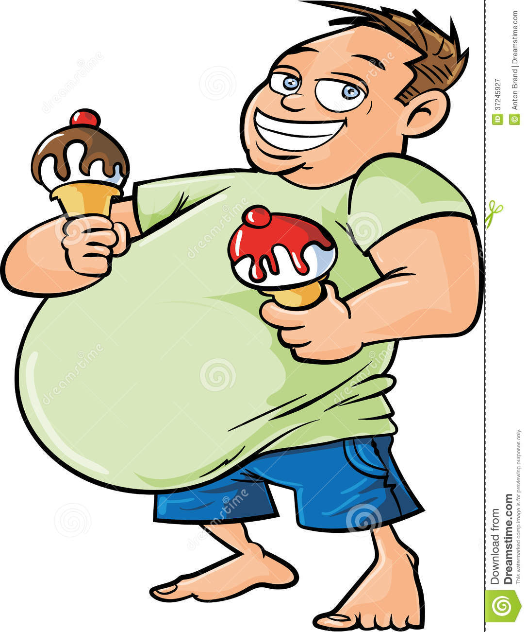 Cartoon Overweight Man Holding Two Ice Creams Royalty Free Stock