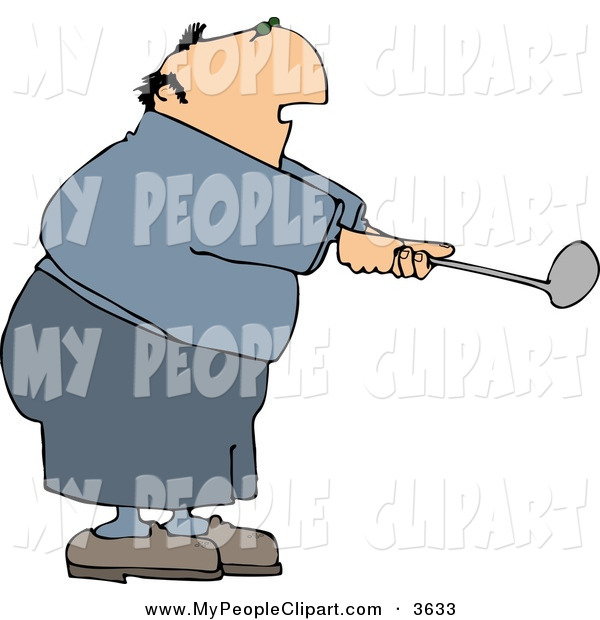 Clip Art Of A Pudgy Or Overweight Elderly Man Swinging A Golf Club By