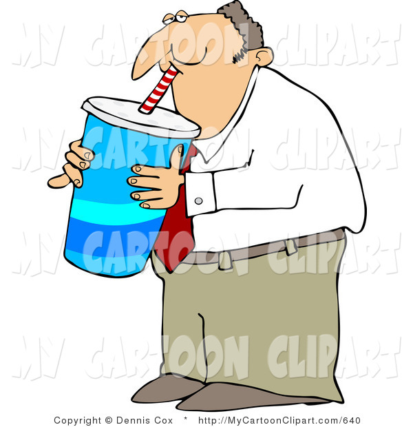 Clip Art Of An Overweight Businsesman Gulping A Large Fountain Soda By