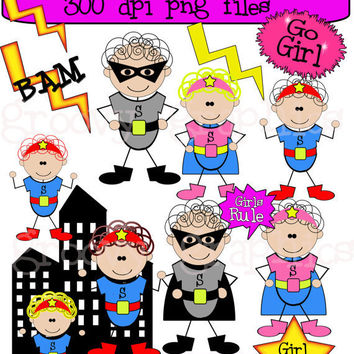 Little Girl Superheroes Digital Clipart Great By Groovygraphics