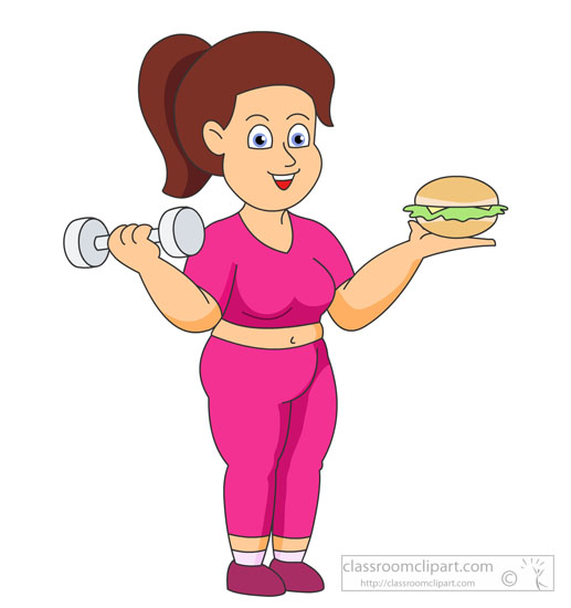 Overweight Person Holding Hamburger And Weights Clipart   Classroom