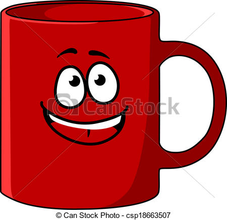 Vector   Red Cartoon Coffee Mug With A Happy Face   Stock Illustration