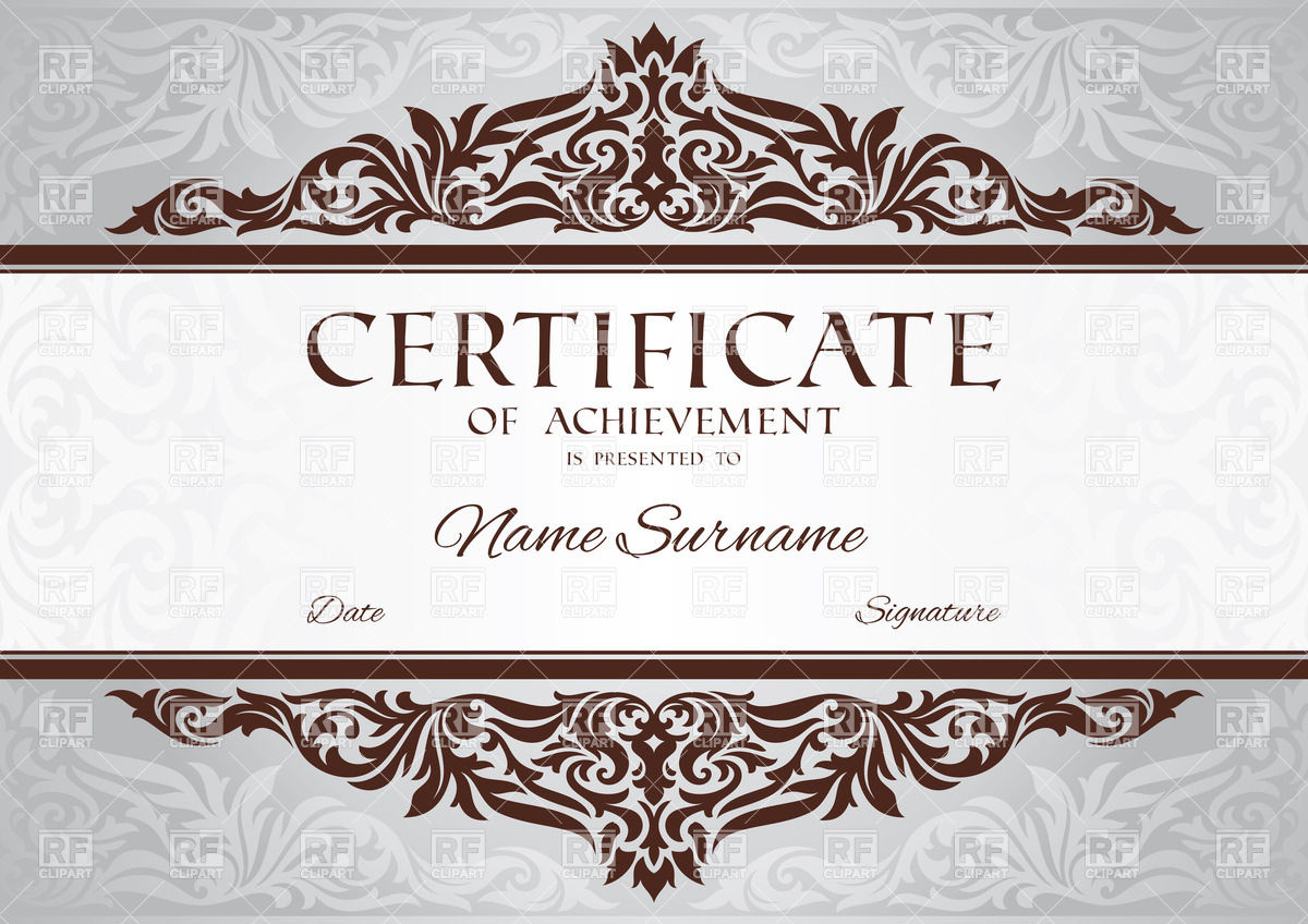 Certificate Of Achievement Template With Floral Vintage Frame 37348