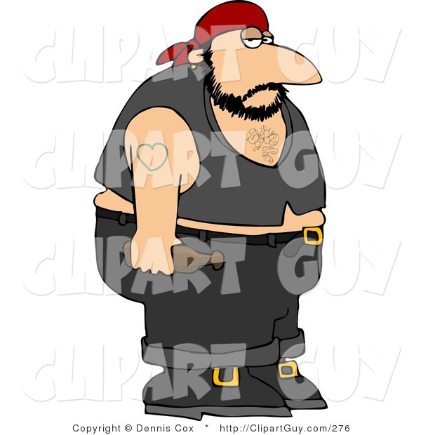 Clip Art Of An Obese Biker Man With A Heart Tattoo On His Arm