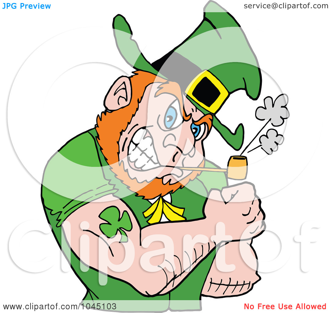 Royalty Free  Rf  Clip Art Illustration Of A Leprechaun Smoking A Pipe