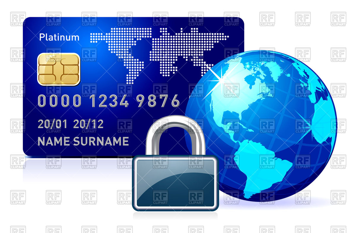 Secure Online Payment Concept With Credit Card Padlock And Globe