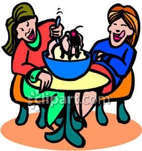 Two Women Eating Ice Cream   Royalty Free Clipart Picture