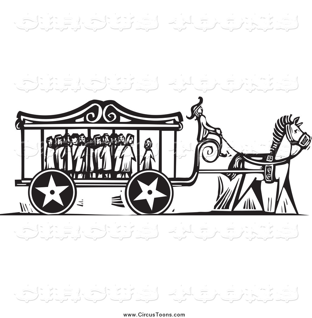 Circus Clipart Of A Black And White Carnival Carriage Full Of Scared