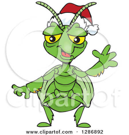 Clipart Of A Cartoon Happy Praying Mantis Wearing A Christmas Santa