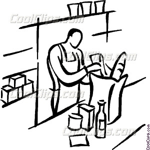 Grocery Clerk Bagging Vector Clip Art