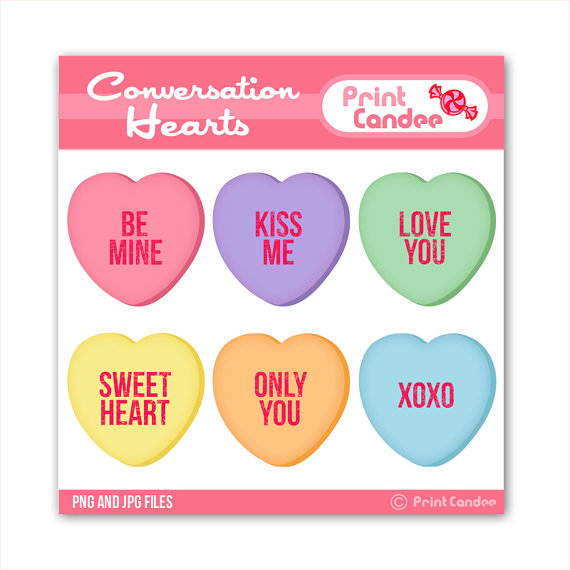 Valentines Conversation Hearts   Digital Clip Art   Personal And