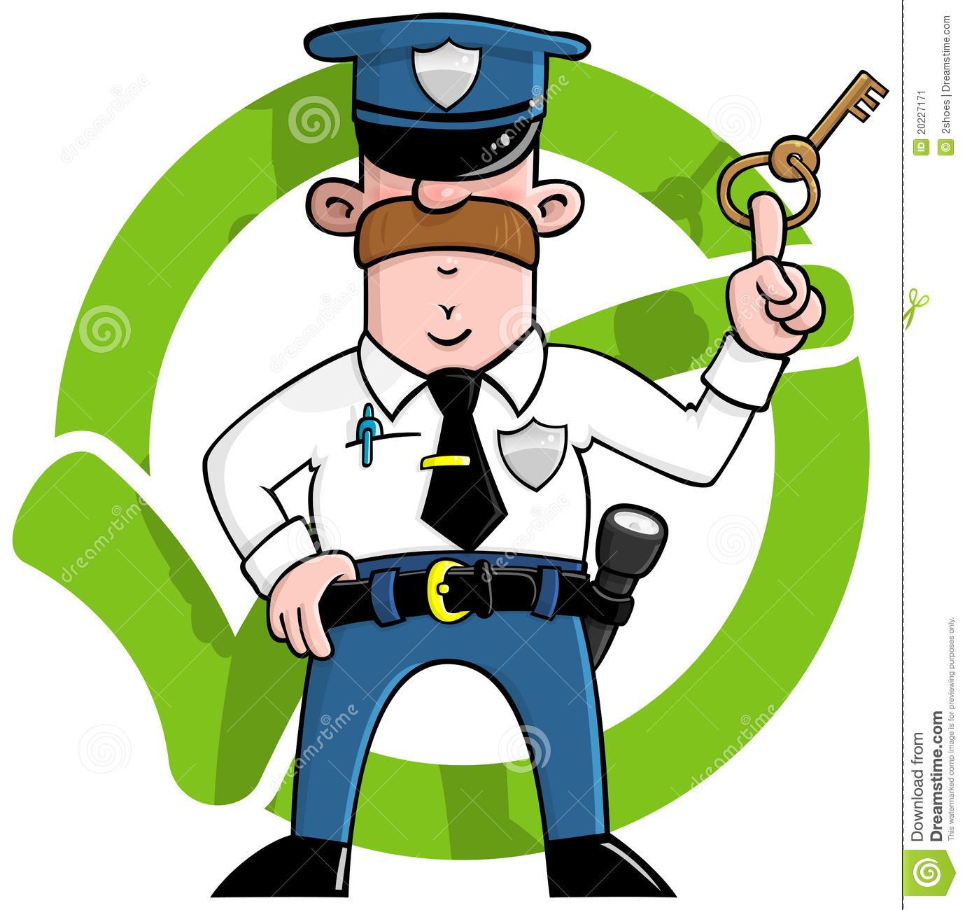 Cartoon Security Guard In Front Of A Green Approved Tickcomes In An