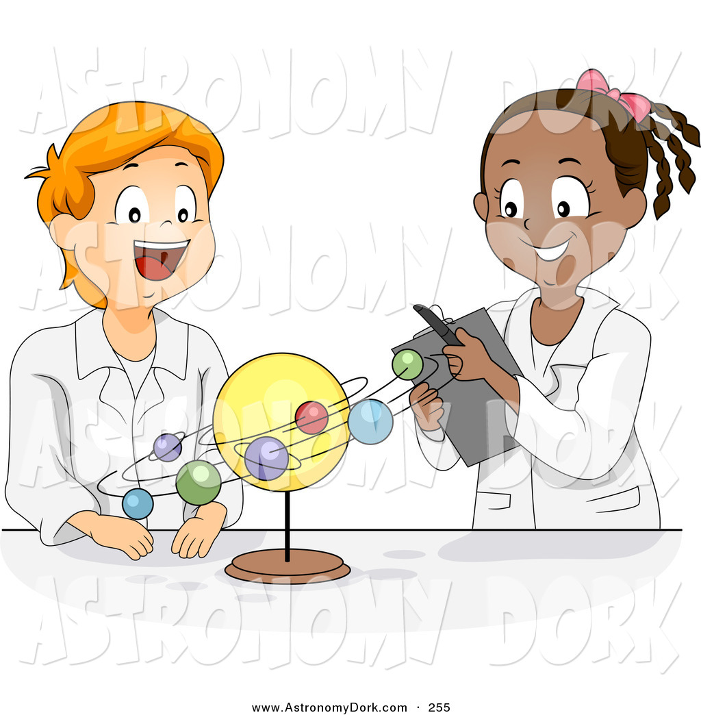 Clip Art Of A Male And Female Student Studying The Solar System