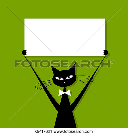 Funny Cat With Business Card Place For Your Text View Large Clip Art