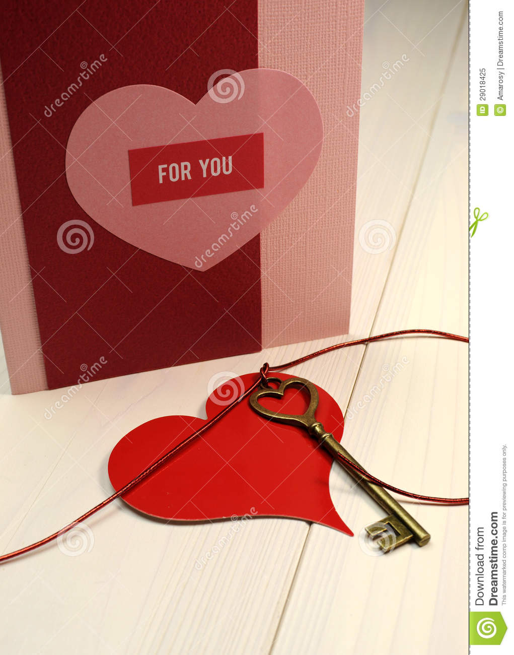 Key To My Heart Love Concept Gold Heart Shape Key Red Heart Gift Tag