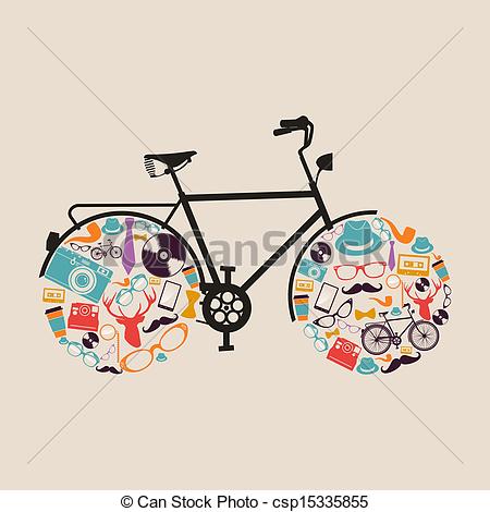 Clipart Vector Of Vintage Hipsters Icons Bike   Retro Fashion Hipsters