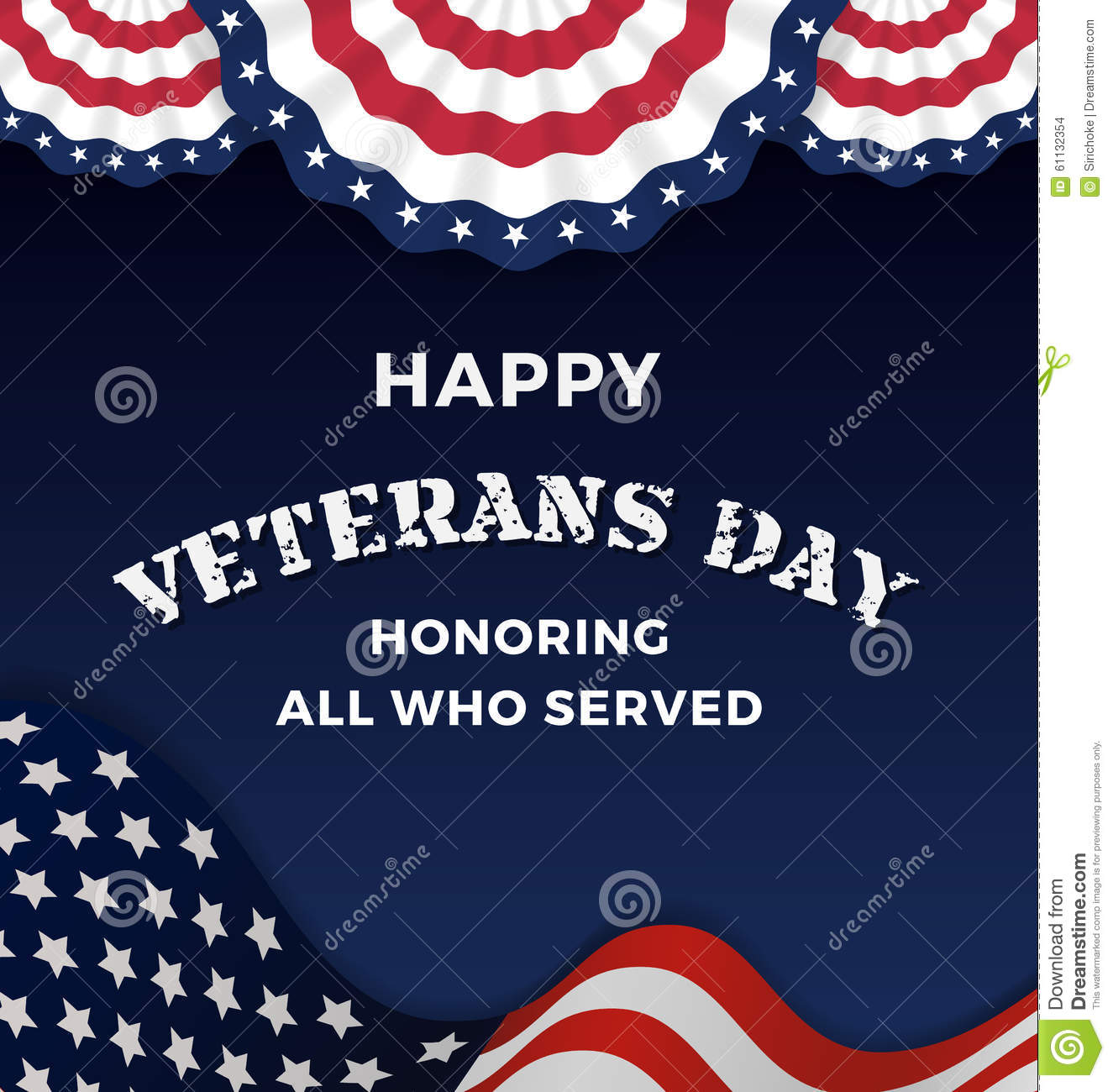 Happy Veterans Day And Background With Wavy Usa Flag Design  Vector