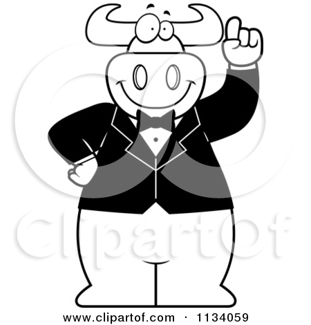 Outlined Bull Wearing A Tux And Holding Up An Idea Finger