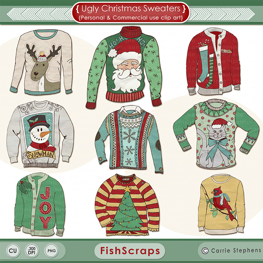 Ugly Sweater Clipart Christmas Clipart Digital By Fishscraps
