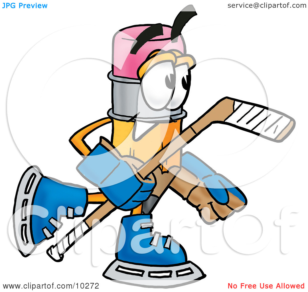 Clipart Picture Of A Pencil Mascot Cartoon Character Playing Ice